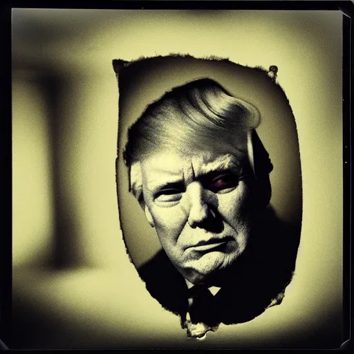 Image similar to “dark polaroid of Donald Trump in hell in the style of gothic horror”
