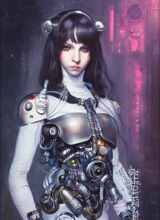 Image similar to portrait of cute beautiful young cyborg maiden, cyberpunk, Warhammer 40000, gothic, highly detailed, artstation, illustration, art by Gustav Klimt and Range Murata