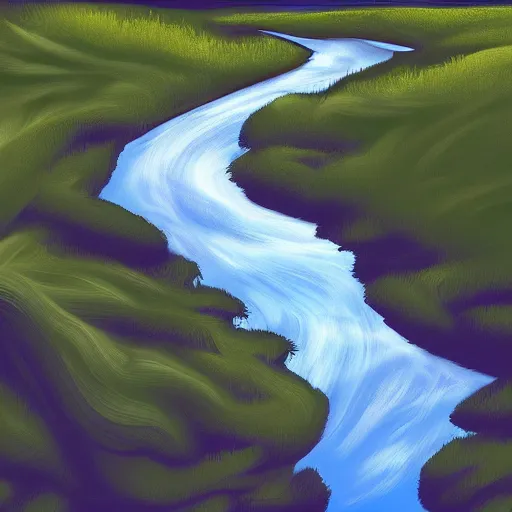 Image similar to digital art painting of a river running through the plains, very mediocre, not so detailed at all.