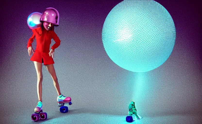 Prompt: “a roller skating diva with a disco ball head, by Vladimir kush, by josib csoor, by Laurie Lipton, rendered in octane, volumetric lighting, retro color scheme, trending on artstation,”