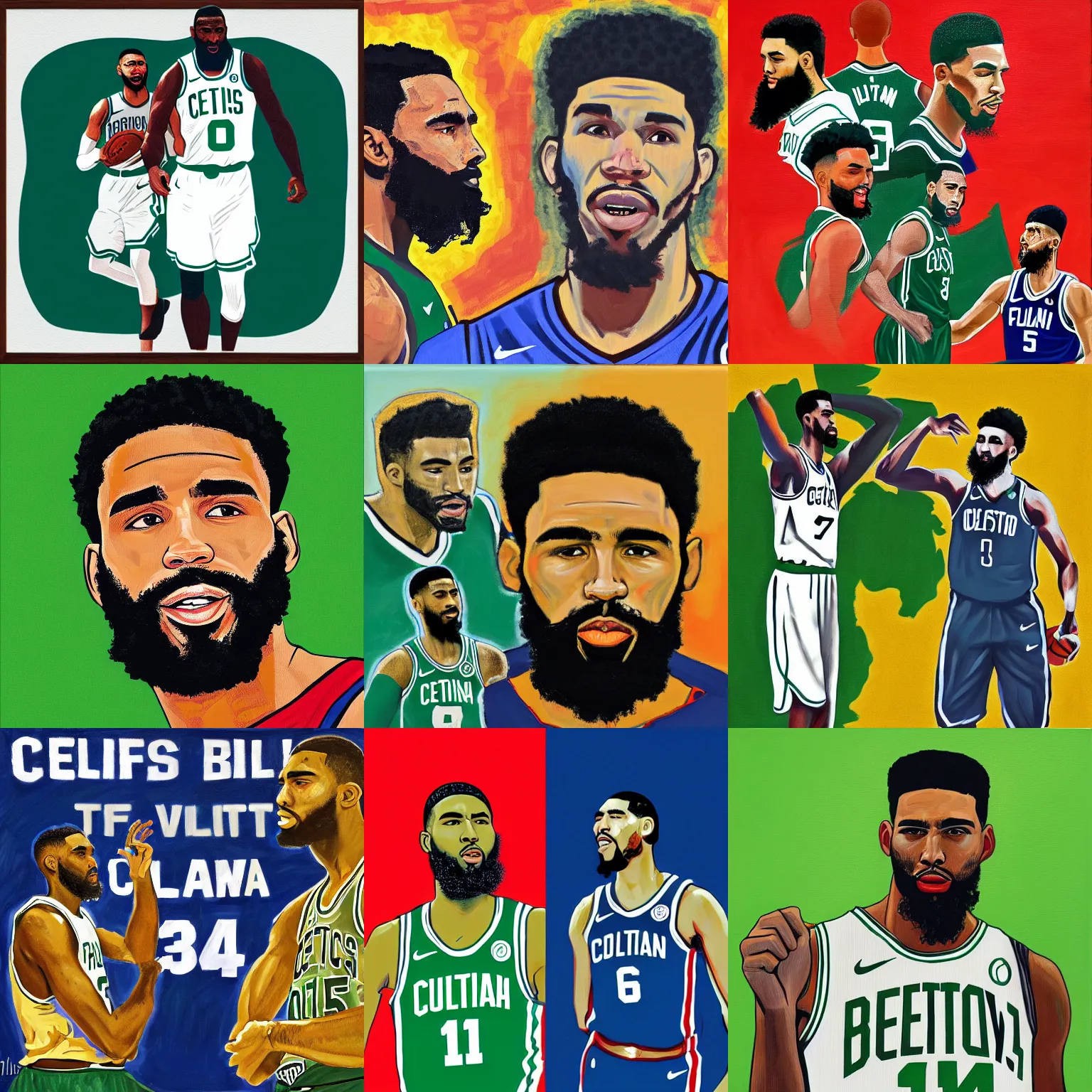 Prompt: two celtics players, jaylen brown, jayson tatum, jaylon brown as fidel castro, jayson tatum as che guevara, cuban revolution, oil on canvas by ferdinand hodler, digital art, trending on artsation, octane render