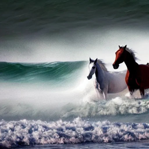 Image similar to ocean waves rolling in that look like horses with a white crest