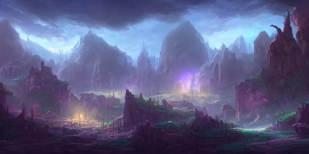 Prompt: a beautiful landscape in the style of arcane by tyler edlin, trending on artstation, highly detailed, atmospheric, directional lighting, cinematic