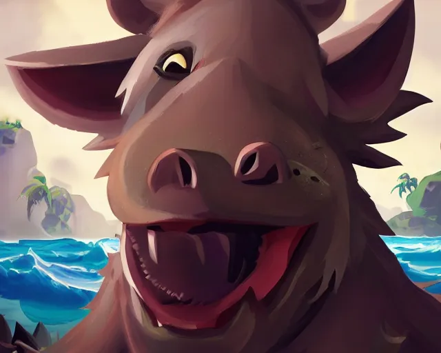 Image similar to sea of thieves character animal portrait concept art for a wild boar, cgsociety, trending on artstation, rare ltd,