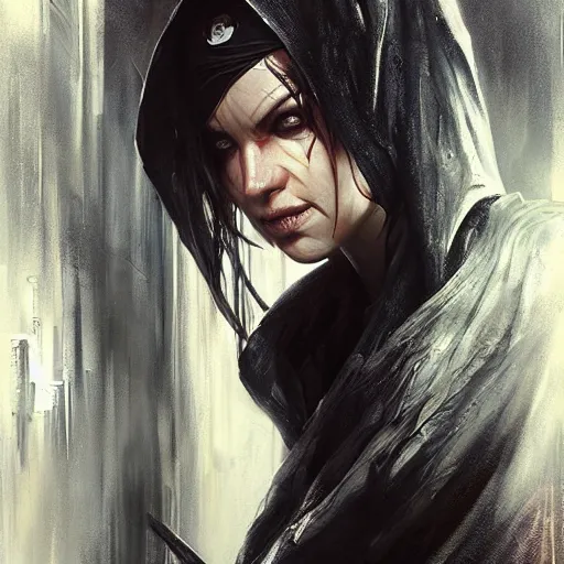 Image similar to a ninja silently waits for you by raymond swanland, highly detailed