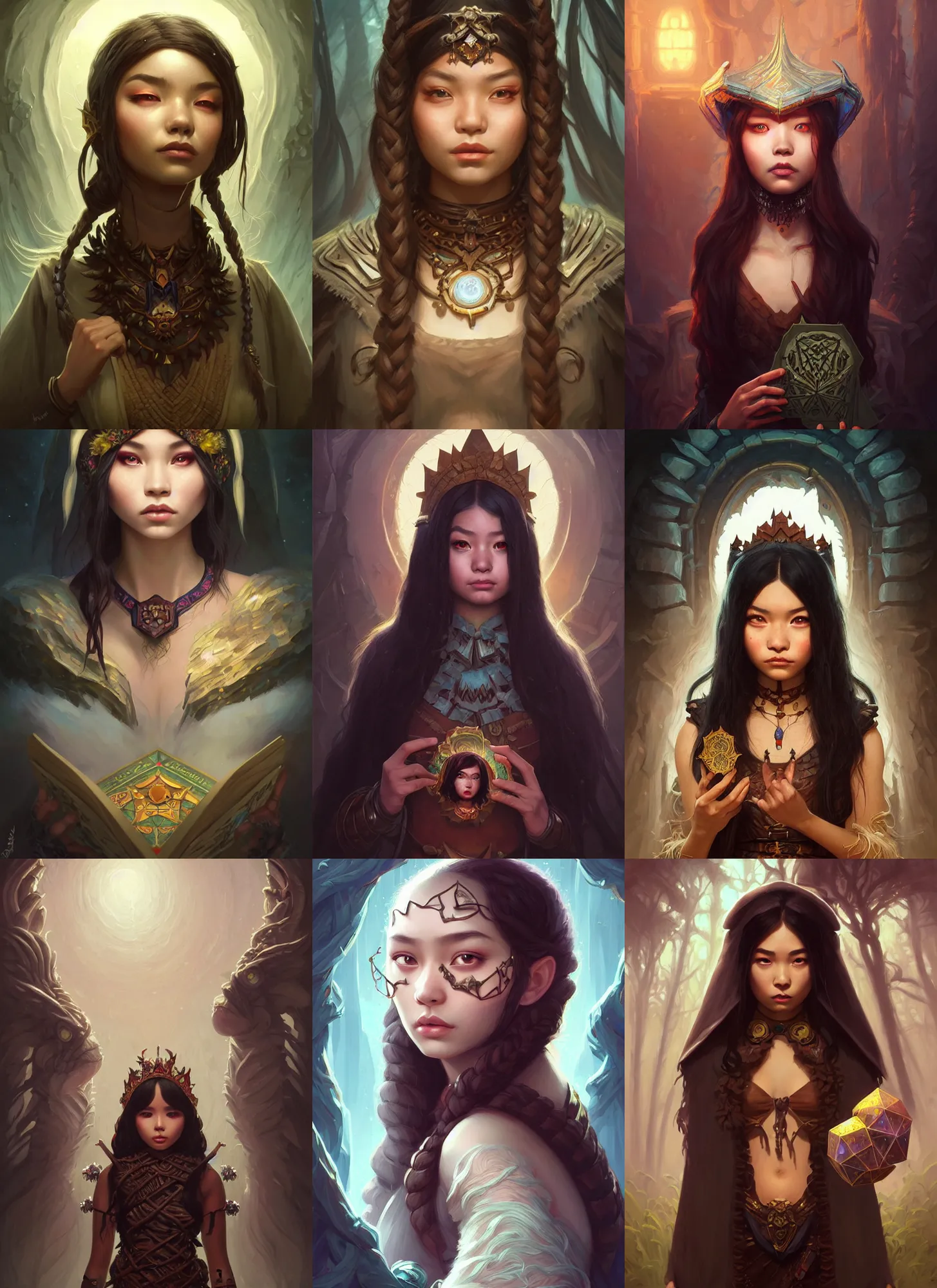 Prompt: dark horror portrait of russian mexican asian girl hyperborea lemuria, deep focus, d & d, fantasy, intricate, elegant, highly detailed, digital painting, artstation, concept art, matte, sharp focus, illustration, hearthstone, art by rhads by artgerm and greg rutkowski and alphonse mucha