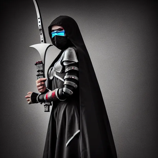 Image similar to photo of acyberpunk nun warrior highly detailed 8 k hdr smooth sharp focus high resolution award - winning photo