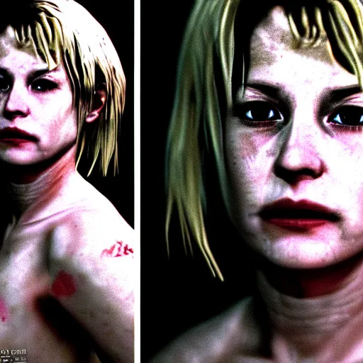 Image similar to close up portrait of heather mason in silent hill 3, on stage at heaven's night nightclub, 8 k, realistic,, richard avedon photography