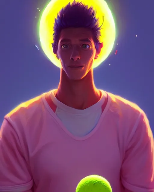 Image similar to highly detailed vfx portrait of a character of a tennis ball monster stephen bliss, unrealengine, greg rutkowski, loish, rhads, beeple, makoto shinkai and lois van baarle, ilya kuvshinov, rossdraws, tom bagshaw,