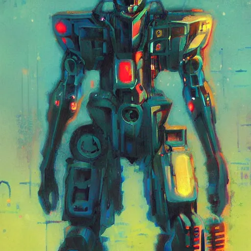 Image similar to arasaka mech, cyberpunk, art by jeff catherine jones, red and blue neon