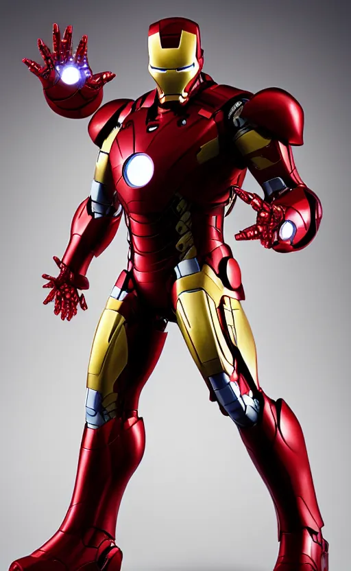 Image similar to full body shot of Iron man in a dynamic pose, high detail, complex