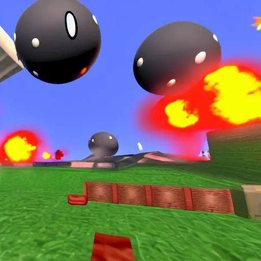 Image similar to in - game screenshot of bob - omb battlefield from super mario 6 4 on the nintendo 6 4, 4 k, high quality, hyperdetailed