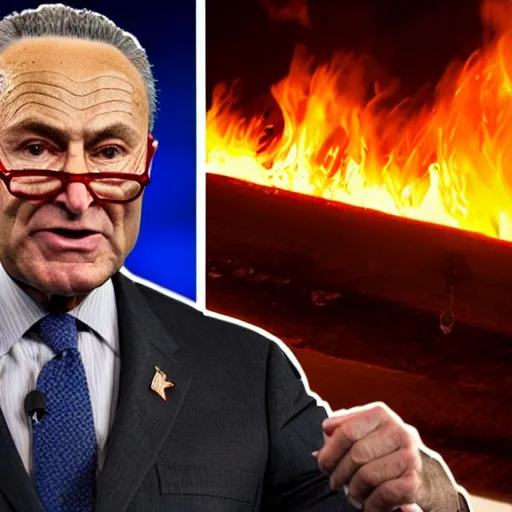 Image similar to Chuck Schumer summoning fire, lightning, and intense energy