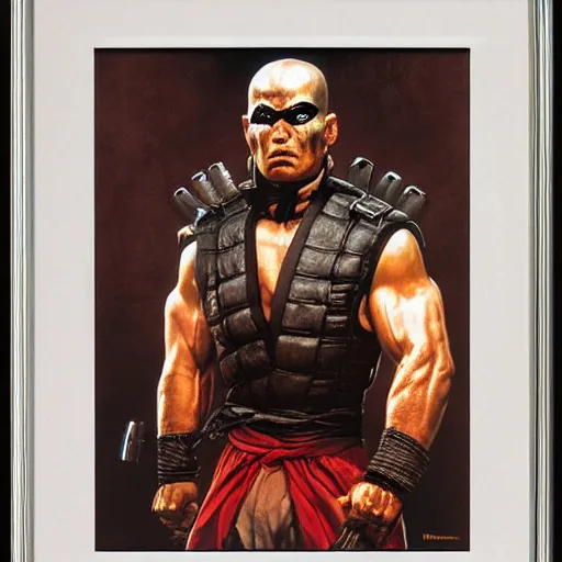 Image similar to frontal portrait of mortal Kombat warrior, by Norman rockwell