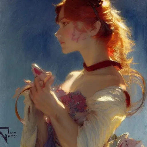 Image similar to a high fashionportrait of a cute anime girl, painting by gaston bussiere, craig mullins, j. c. leyendecker