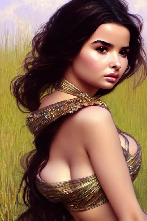 Image similar to clear portrait of demi rose, vogue cover, high fashion, bokeh background, cottagecore, portrait, intricate, elegant, highly detailed, digital painting, artstation, concept art, smooth, sharp focus, illustration, art by artgerm and greg rutkowski and alphonse mucha