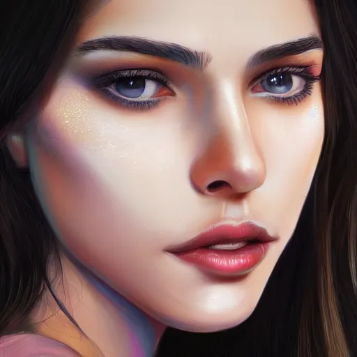 Image similar to a close up of beautiful Estefania Villegas perfect face, beauty spot by her left cheek, highly detailed, digital painting, artstation, concept art, smooth, sharp focus, illustration, art by Davinci, 8K,