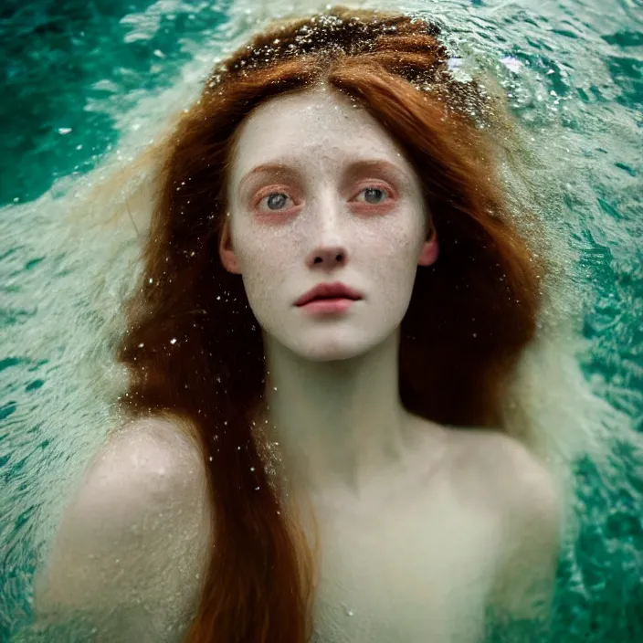 Image similar to Kodak Portra 400, 8K,ARTSTATION, Caroline Gariba, soft light, volumetric lighting, highly detailed, britt marling style 3/4 , extreme Close-up portrait photography of a beautiful woman how pre-Raphaelites,inspired by Ophelia paint, the face emerges from water of Pamukkale, underwater face, hair are intricate with highly detailed realistic beautiful flowers , Realistic, Refined, Highly Detailed, interstellar outdoor soft pastel lighting colors scheme, outdoor fine art photography, Hyper realistic, photo realistic