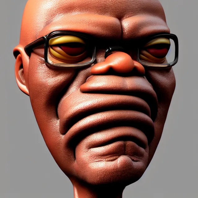 Prompt: bizarre fruit figurine that looks just like samuel l jackson by naoto hattori 8 k, beautiful intricate painting, hyper realistic, octane render