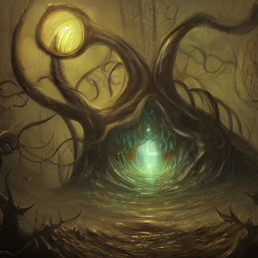 Prompt: fantasy art painting of lovecraftian horror, trending on art station