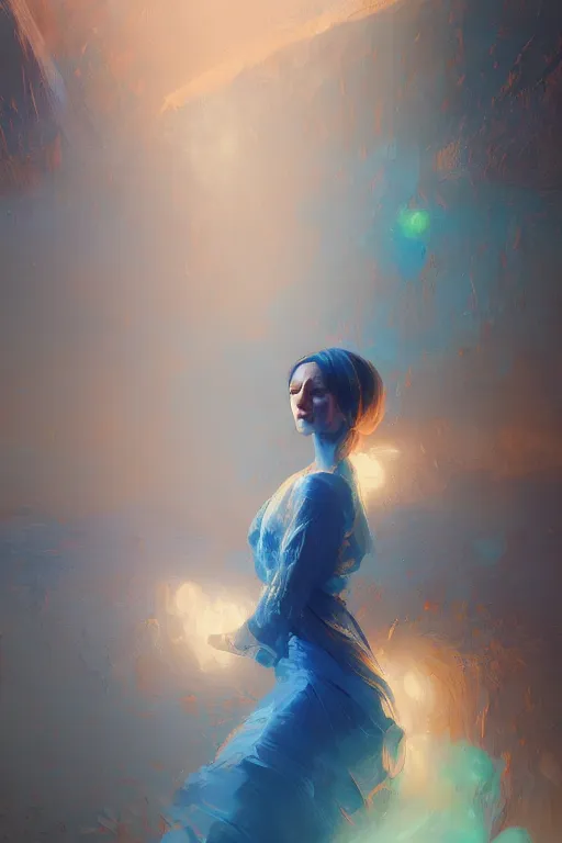 Image similar to nenufar, colorful, blue backgroung,clean, joyful, intricate, elegant, volumetric lighting, digital painting, highly detailed, artstation, sharp focus, illustration, concept art, ruan jia, steve mccurry