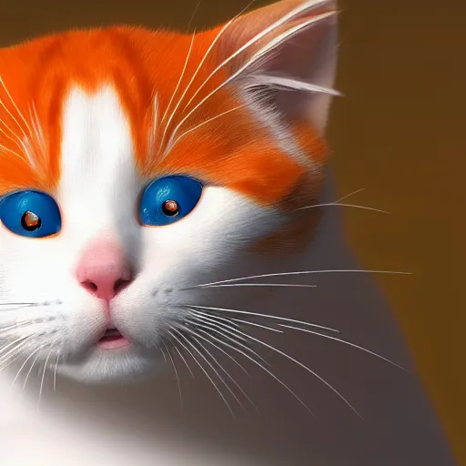 Prompt: what a orange and white kitty looks like from the perspective of a mouse. Ultra realistic 4k arstation instagram