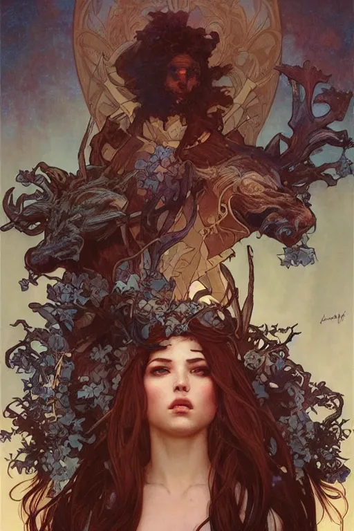 Prompt: thunder moose. art by artgerm and greg rutkowski and alphonse mucha and tomacz alen kopera and gaston bussiere.