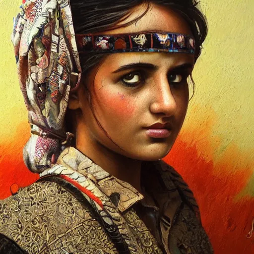 Image similar to Kurdish interpreter, award winning painting, incredibly detailed, extremely detailed, trending on artstation, hyperealistic, 8k hd