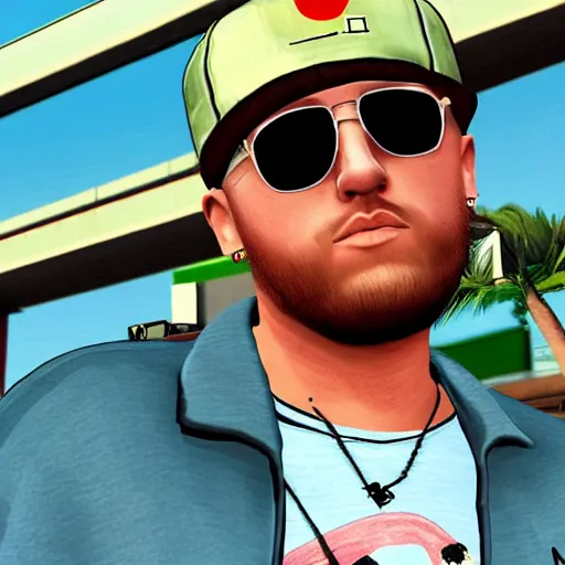 Image similar to mac miller, in gta vice city, screenshot