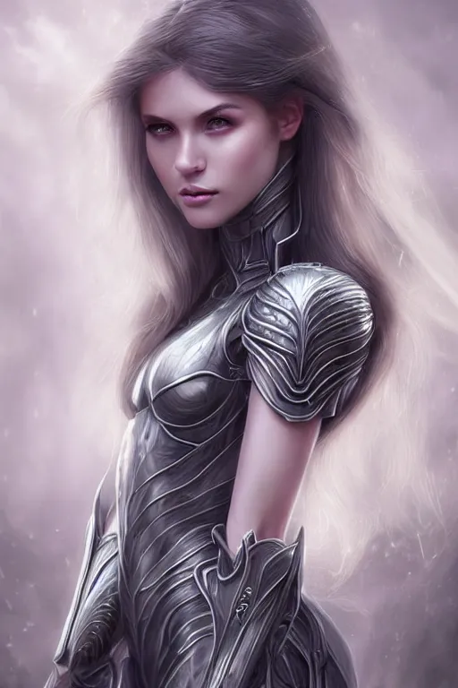 Prompt: a photorealistic portrait of an attractive young girl, semi-clothed in ethereal armor, emitting psychic powers, beautiful bone structure, perfectly proportioned face, perfect eyes, intricate, elegant, highly detailed, hyper detailed, volumetric lighting, trending on tumblr, by artgerm, by loish, fantasy scene, fantasy aesthetic, trending on Artstation