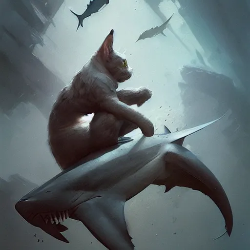 Image similar to cat with shark tail, smooth, artstation, digital illustration by Ruan Jia and Mandy Jurgens and Artgerm and Wayne Barlowe and Greg Rutkowski and Zdislav Beksinski