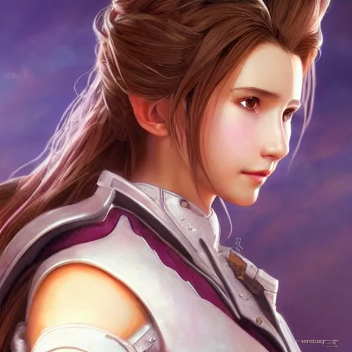 Prompt: aerith gainsborough in destiny warlock armor, beautiful face!!!!, 2 7 years old, cg animation, realistic, character select portrait, by artgerm, greg rutkowski, alphonse mucha, 3 d