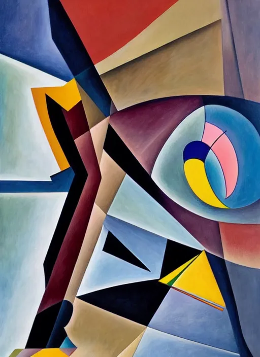 Image similar to A sad cubist young man in the Halls of Space. A surreal painting of Zaha hadid 3d kandinsky 3d, realistic shading, aesthetically pleasing composition, masterpiece, 4k, 8k, ultra realistic, super realistic