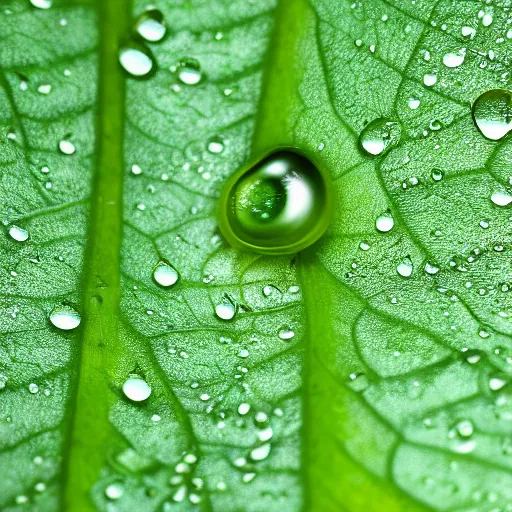 Prompt: still photo water droplet on a leaf, macro, highly detailed, photorealistic portrait, bright studio setting, studio lighting, crisp quality and light reflections, unreal engine 5 quality render