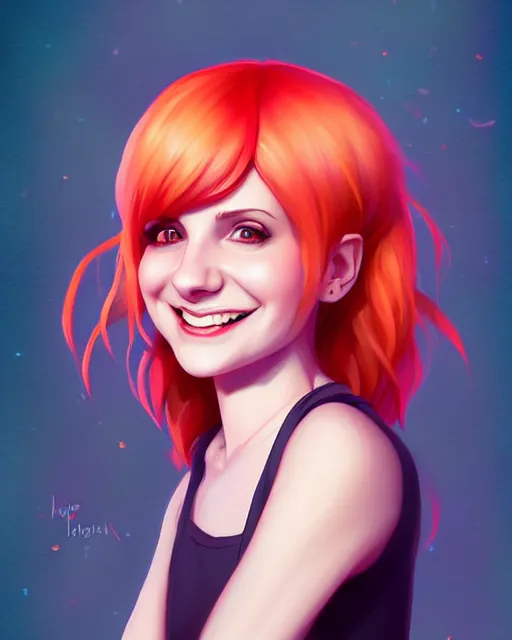 Image similar to a portrait of a beautiful full body Hayley Williams smiling, art by lois van baarle and loish and ross tran and rossdraws and sam yang and samdoesarts and artgerm, digital art, highly detailed, intricate, sharp focus, Trending on Artstation HQ, deviantart, unreal engine 5, 4K UHD image