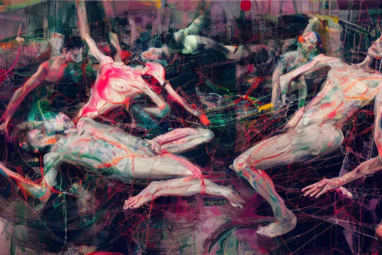 Image similar to bodies entwined in the physical impossibility of death, extremely intricate and detailed, by painted by francis bacon, adrian ghenie, james jean, part by gerhard richter, part by petra cortright. 8 k masterpiece