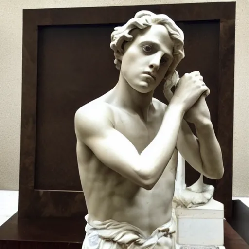 Prompt: Cole Sprouse as a baroque marble statue