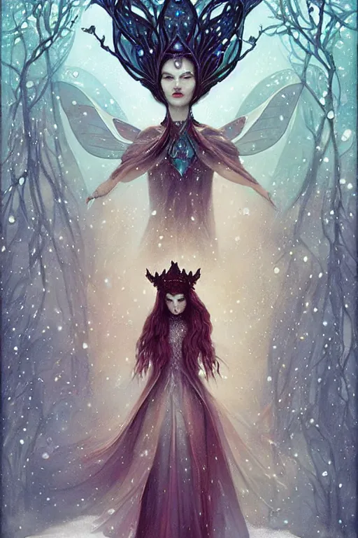 Image similar to jeweled Crown, other worldly, fairy winter court, snow, art nouveau, by Anato Finnstark, Tom Bagshaw, Brom