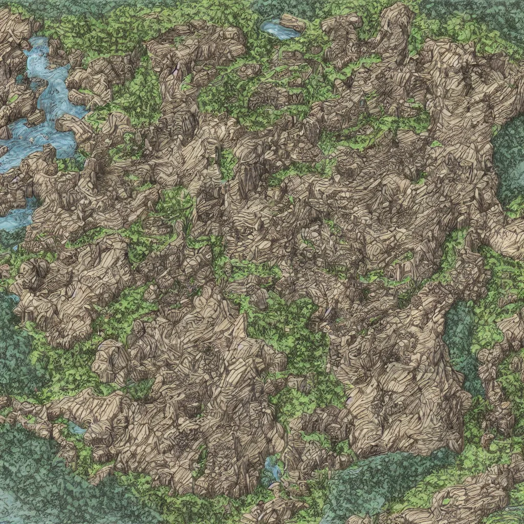 Image similar to Map of a cave system by Deven Rue, hyper detailed