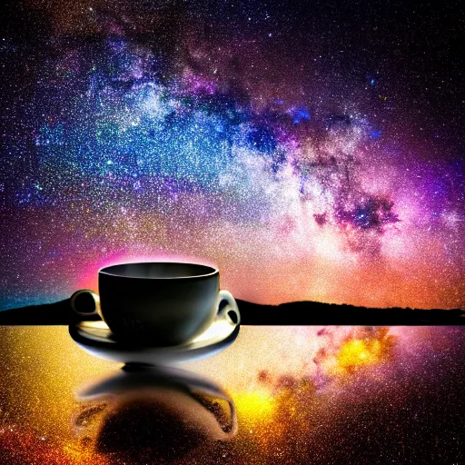 Image similar to galaxy in a tea cup, tea cup photography, galaxy, Milky Way galaxy, galaxy in a cup, 8k