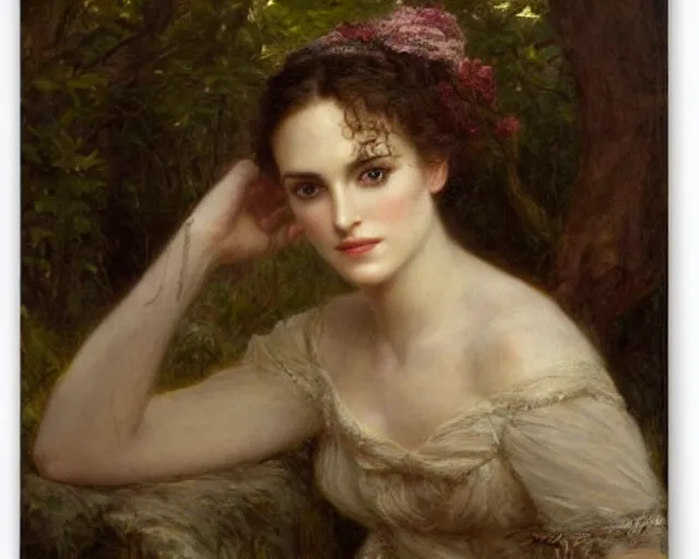 Image similar to portrait en buste of winona ryder kiera knightley in repose by Hughes Merle, by Pierre Auguste Cot, perfect detailed eyes, realistic fabric, abundant detail, dramatic pose