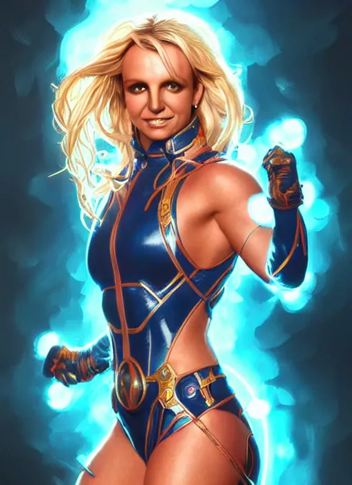 Image similar to britney spears as marvel nova, intricate, elegant, glowing lights, highly detailed, digital painting, artstation, glamor pose, concept art, smooth, sharp focus, illustration, art by artgerm and greg rutkowski, artey freytag