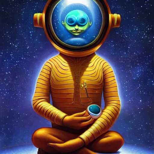 Image similar to psychedelic astronaut attaining enlightenment in the style of octavio ocampo naoto hattori, cg society, trending on artstation, award winning