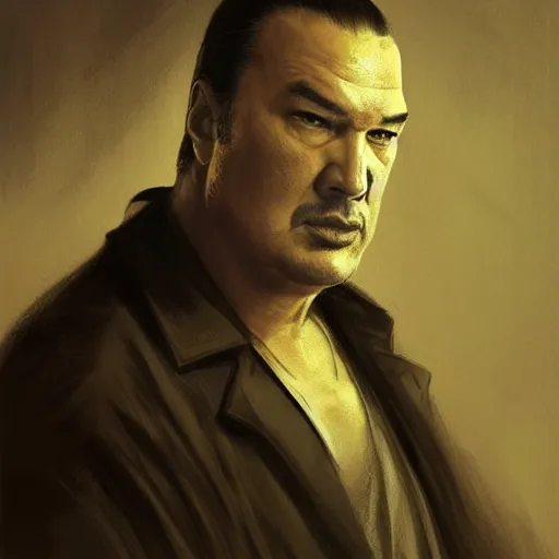 Image similar to sad steven seagal in jail cell, prison bars, prison bars, prison bars, intricate, highly detailed, digital painting, artstation, concept art, smooth, sharp focus, illustration, art by greg rutkowski, patriotic!!!