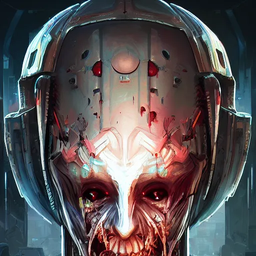 Prompt: portrait of a horrific cybernetic zombie, cyberpunk concept art by pete mohrbacher and artgerm and wlop and greg rutkowski and deathburger, digital art, highly detailed, intricate, sci-fi, sharp focus, Trending on Artstation HQ, deviantart, unreal engine 5, 4K UHD image