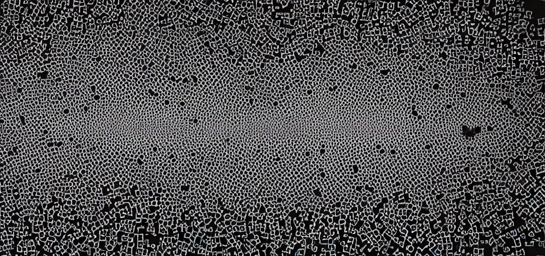 Image similar to nanobots swarm forming shapes, nanobots forming shapes of a dog, nanobots forming shape of a cat, monochrome, ferroluid, hybrid, black and white artistic photo