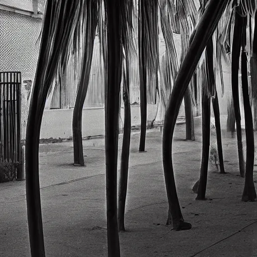 Image similar to A beautiful street art. It has no visible auditory organs, just eyes, human eyes, hundreds of them, in the ends of stalks that radiate from its body like some exotic fruit. felt pieces by Brett Weston, by Syd Mead desaturated