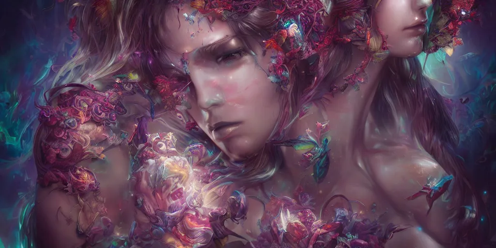 Prompt: dreamscape, female, ross tran, vivid colors, anatomical, highly detailed sculpture, intricate detailed, ommatidia, 8 k, cinematic atmosphere, post - processing