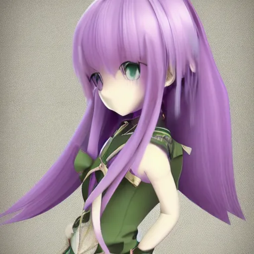 Prompt: cute fumo plush of a knight girl of a royal legion, anime girl with long hair, green and purple, vray