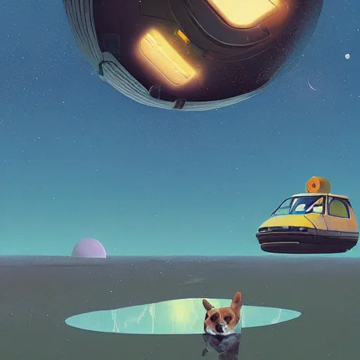 Prompt: a corgi floating in space, digital painting by simon stalenhag, futuristic, smooth, beautiful